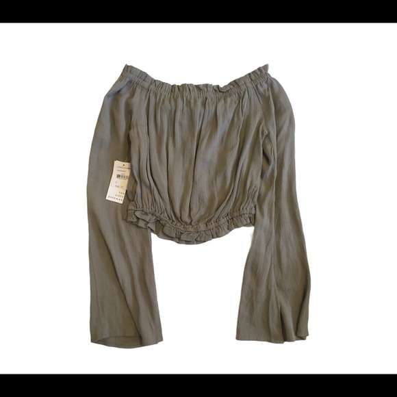 NWT TEN SIXTY SHERMAN NORDSTROM Boho Ruffle Off Shoulder Crop Top Sage Green S - Picture 8 of 9